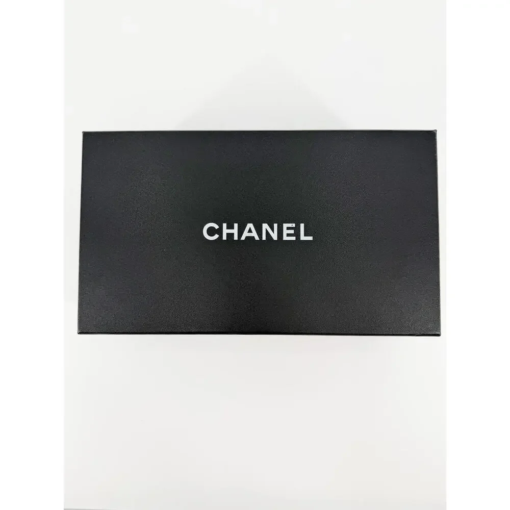 Chanel Chain Heel CC Denim Cap Toe Black Ivory Navy Pumps Block Heel 39 Box